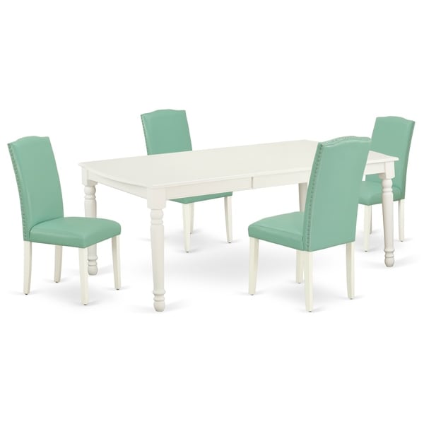 Rectangle 60/78 Inch Table and Parson Chairs in Pond PU Leather (Number of Chairs Option)