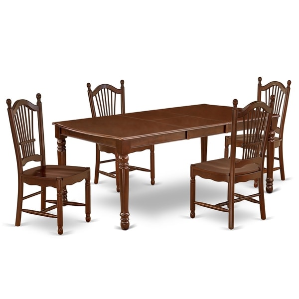 Rectangle 60/78 Inch Table and Wood Seat Chairs Kitchen Set in Mahogany Finish (Number of Chairs Option)