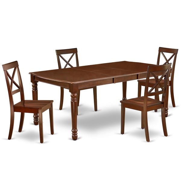 Rectangle 60/78 Inch Table and Wood Seat Chairs Kitchen Set in Mahogany Finish (Number of Chairs Option)