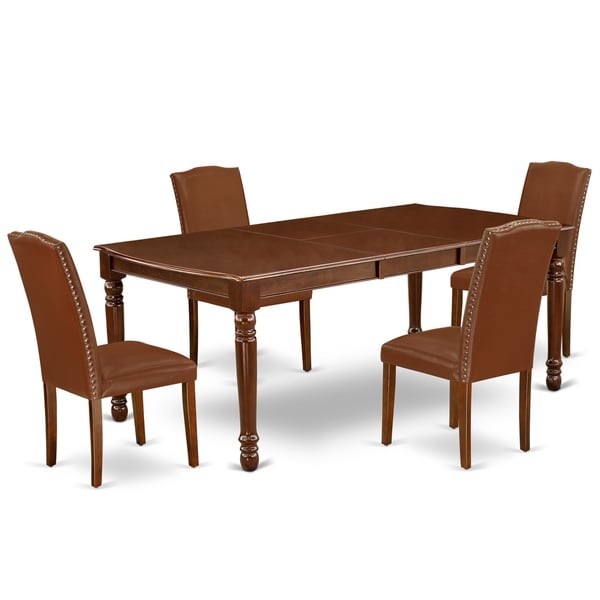 Rectangle 60/78 Inch Table and Parson Chairs in Brown PU Leather (Number of Chairs Option)