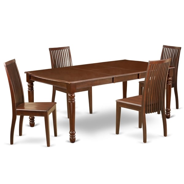 Rectangle 60/78 Inch Table and Wood Seat Chairs Kitchen Set in Mahogany Finish (Number of Chairs Option)