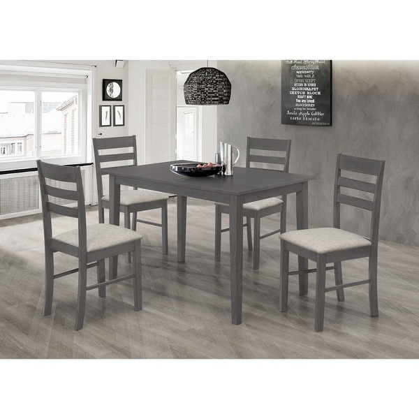 Best Quality Furniture 5-Piece Grey Rustic Dinette Set with Ladderback Chairs