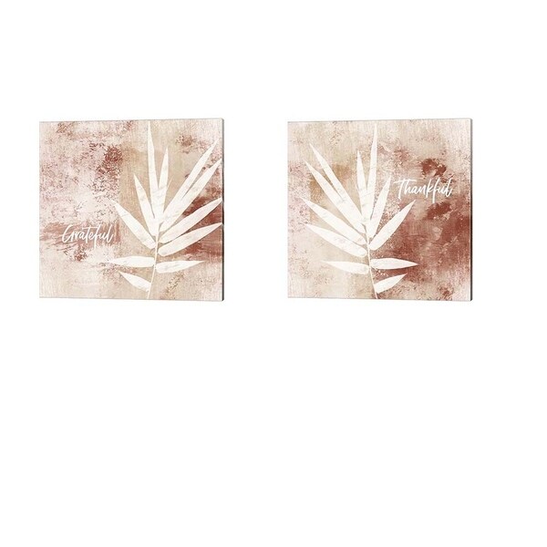 Linda Woods 'Grateful & Thankful Fall Leaf' Canvas Art (Set of 2)