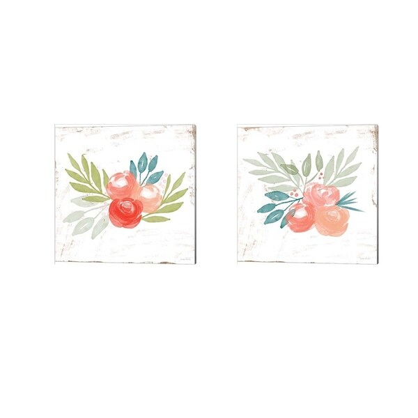 Linda Woods 'Coral Rose Bouquet' Canvas Art (Set of 2)