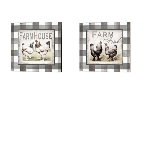Tre Sorelle Studios 'Buffalo Check Farm House Chickens Neutral' Canvas Art (Set of 2)