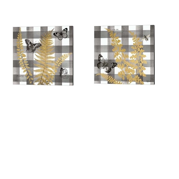 Tre Sorelle Studios 'Buffalo Check Ferns and Butterflies Neutral' Canvas Art (Set of 2)
