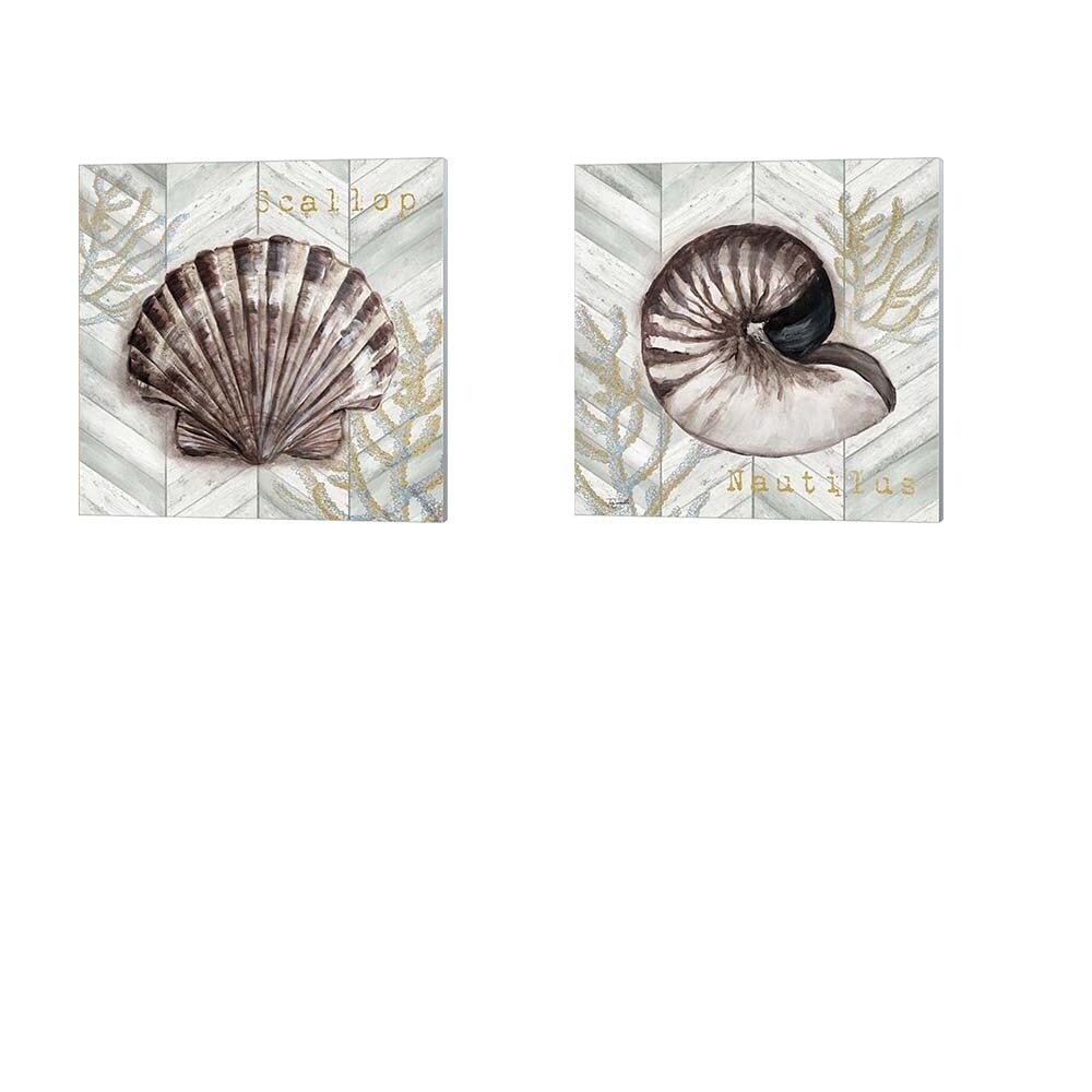 Tre Sorelle Studios Gray Gold Chevron Scallop Nautilus Shell Canvas Art Set Of 2 On Sale Overstock