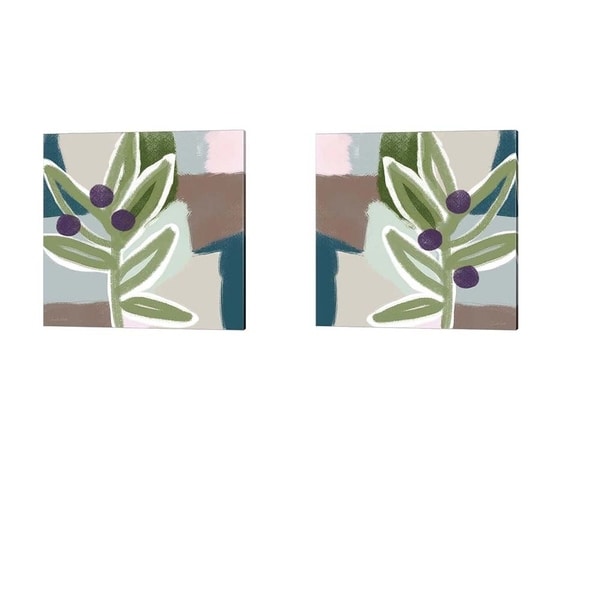 Linda Woods 'Olive Abstract' Canvas Art (Set of 2)