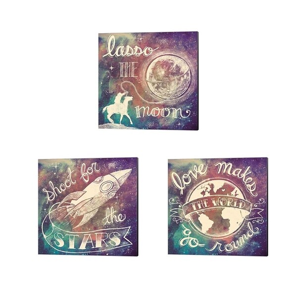 Mary Urban 'Universe Galaxy Shoot For the Stars, Lasso the Moon & Love Makes' Canvas Art (Set of 3)