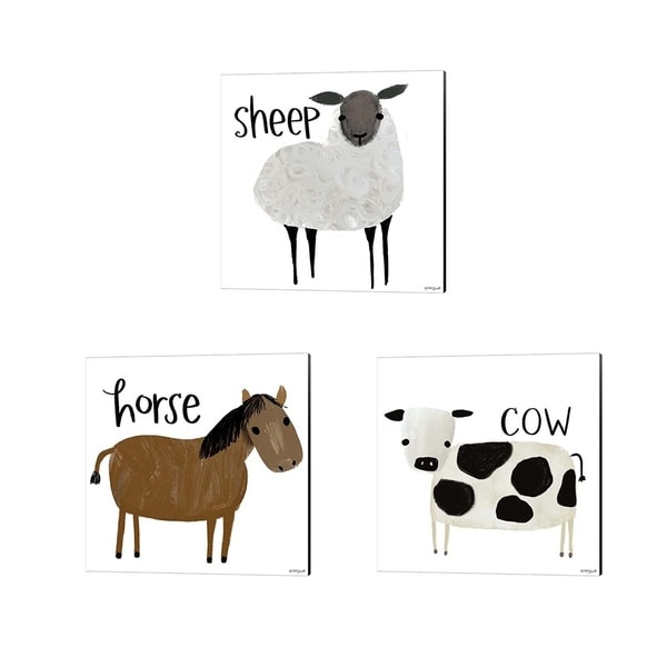 Katie Doucette 'Sheep, Cow & Horse' Canvas Art (Set of 3)