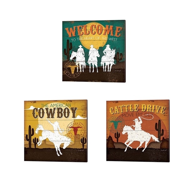 Jennifer Pugh 'Cattle Drive, The American Cowboy & Welcome to the Heart of the West' Canvas Art (Set of 3)