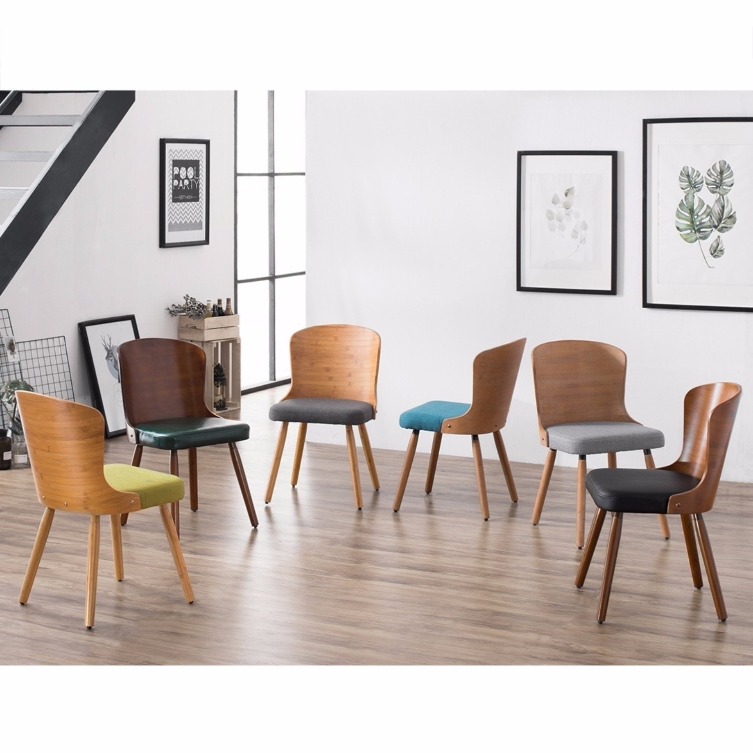 corvus calvados midcentury modern bamboo dining chairs in dark grey set  of 2 as is item
