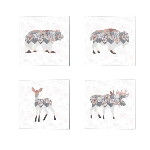 Tara Moss 'Square Bear, Buffalo, Deer & Moose' Canvas Art (Set of 4)