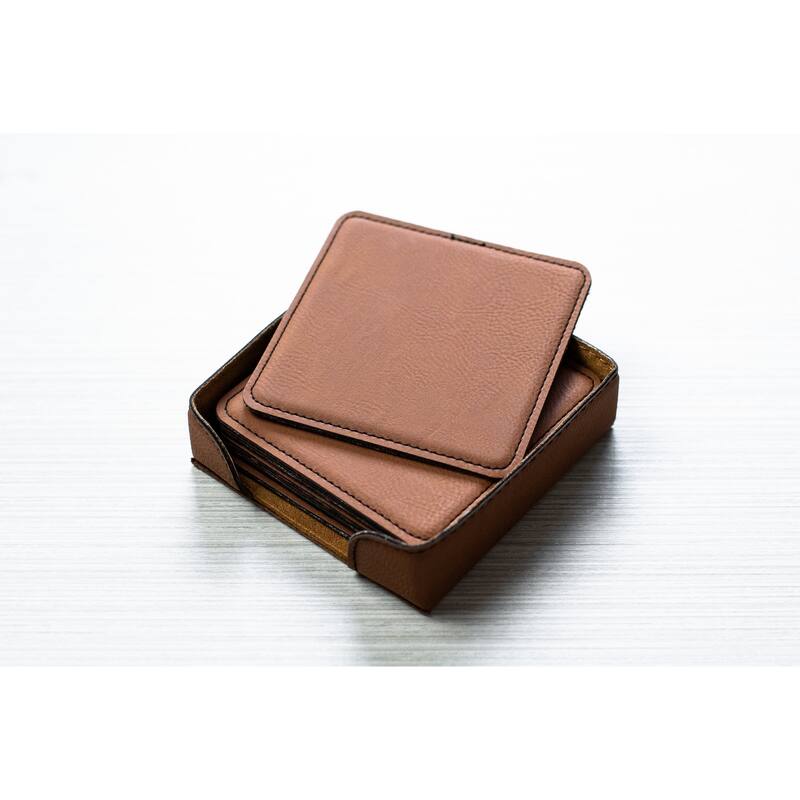 Caddy Bay Collection Square Vegan Leather Coaster - 5 Colors - Rawhide