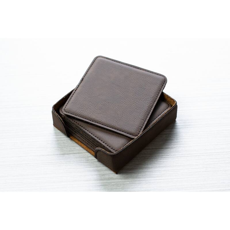 Caddy Bay Collection Square Vegan Leather Coaster - 5 Colors - Brown