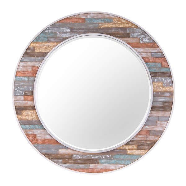 Colorful Waxed Plank Large Circular Wood Mirror