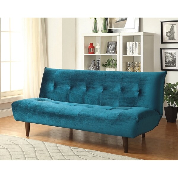 Shop Akron Teal Velvet Upholstered Futon Sofa Bed with Wood Legs - Free