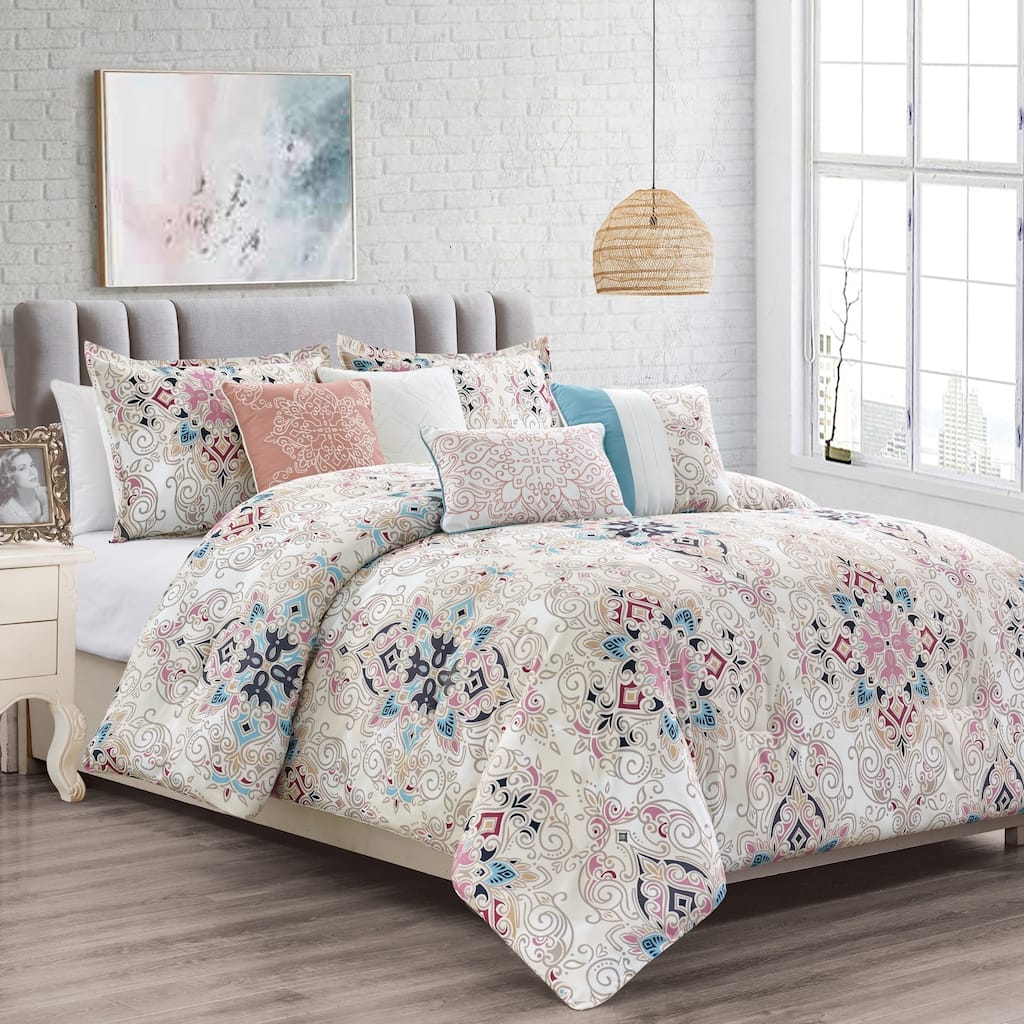 Porch & Den Nordlund Scrollwork Geometric Pattern 7-piece Comforter Set