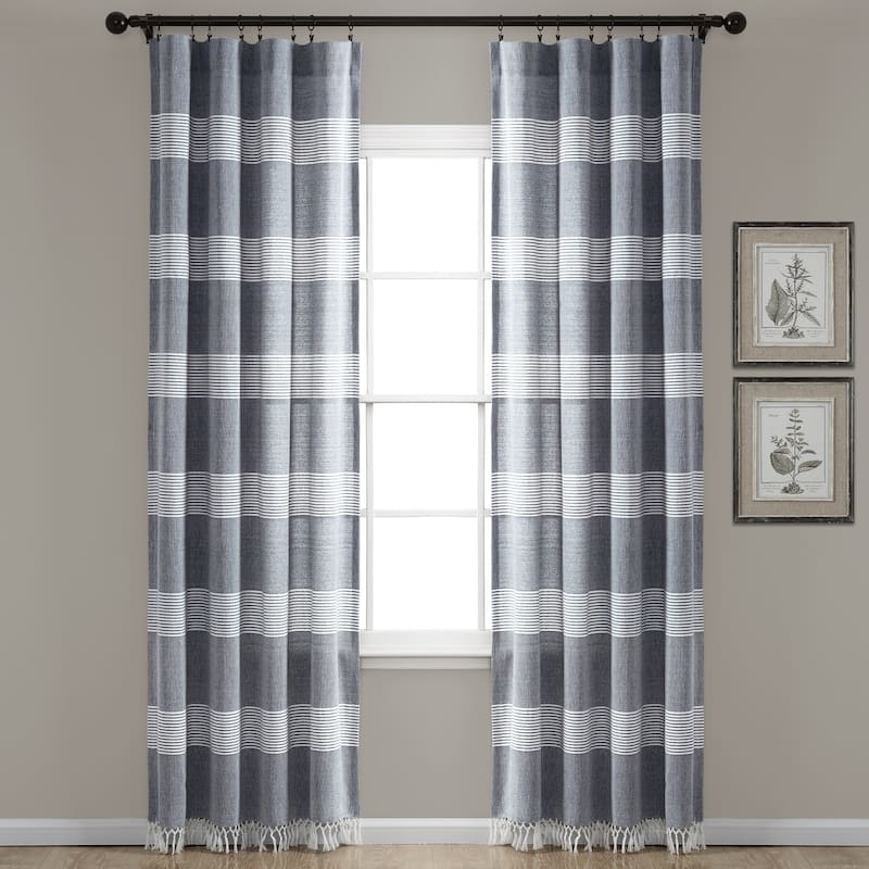 Porch & Den Luna Stripe Pattern Cotton Curtain Panel Pair with Knotted Tassels