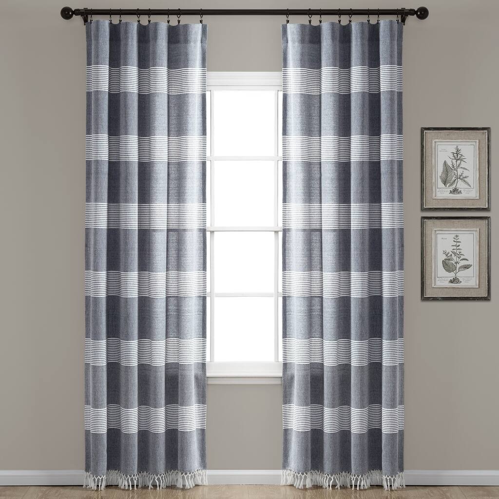 Porch & Den Luna Stripe Pattern Cotton Curtain Panel Pair with Knotted Tassels