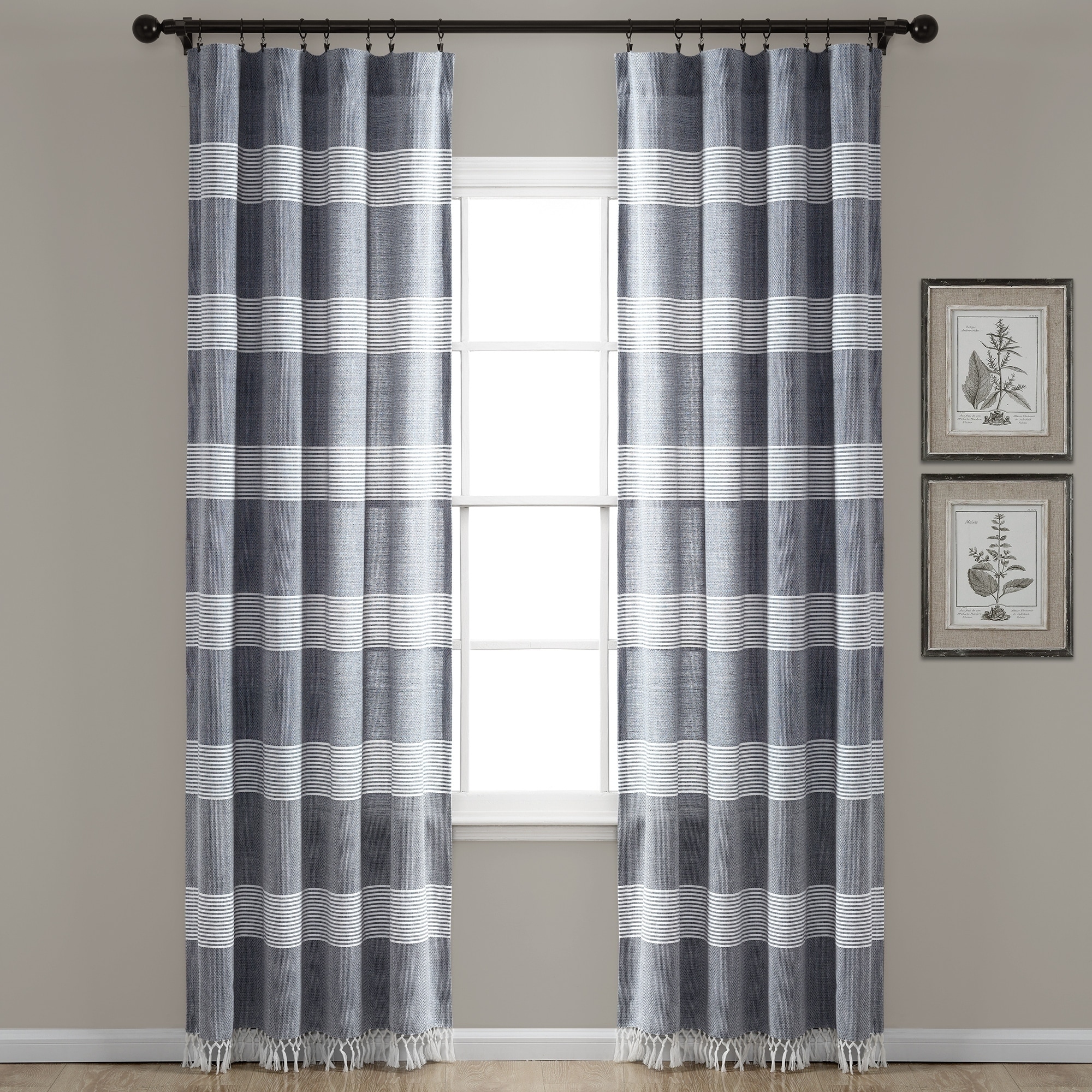 Porch & Den Luna Stripe Pattern Cotton Curtain Panel Pair with Knotted Tassels
