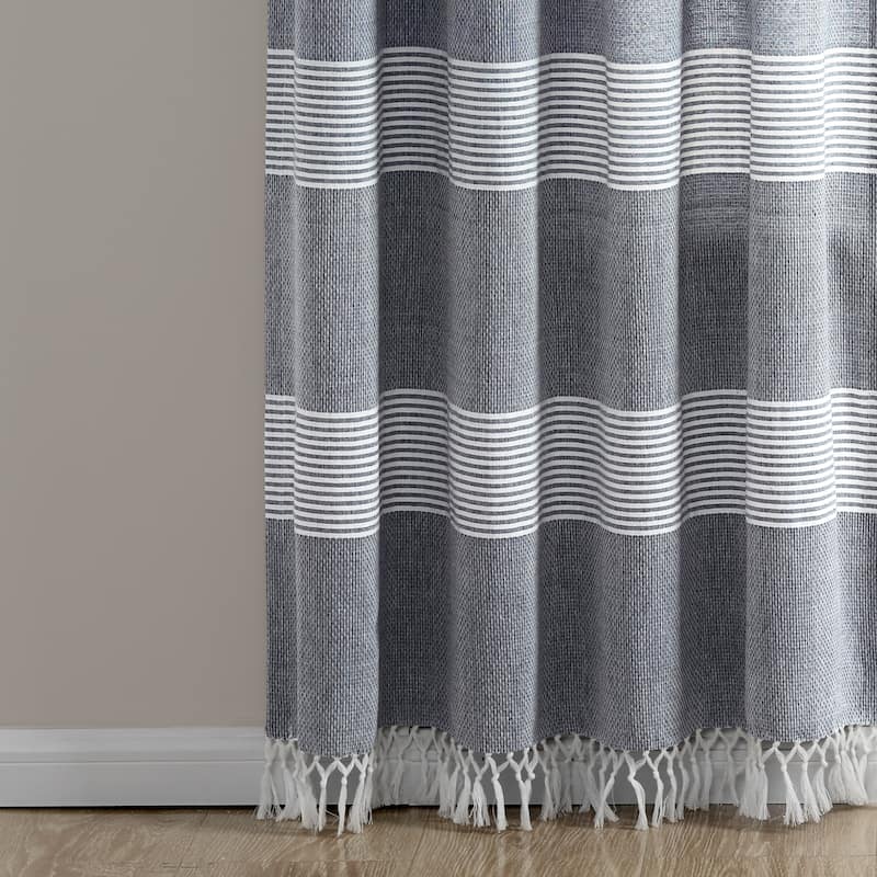 Porch & Den Luna Stripe Pattern Cotton Curtain Panel Pair with Knotted Tassels