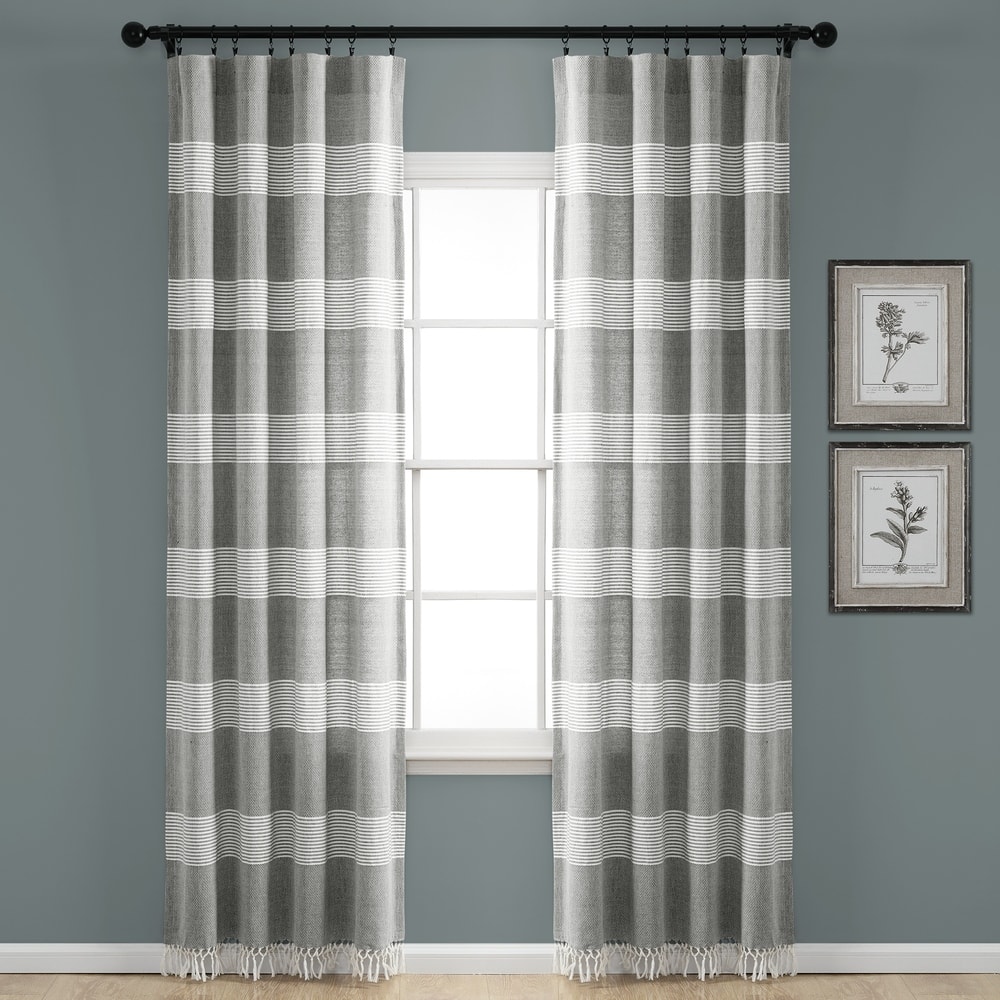 Porch & Den Luna Stripe Pattern Cotton Curtain Panel Pair with Knotted Tassels