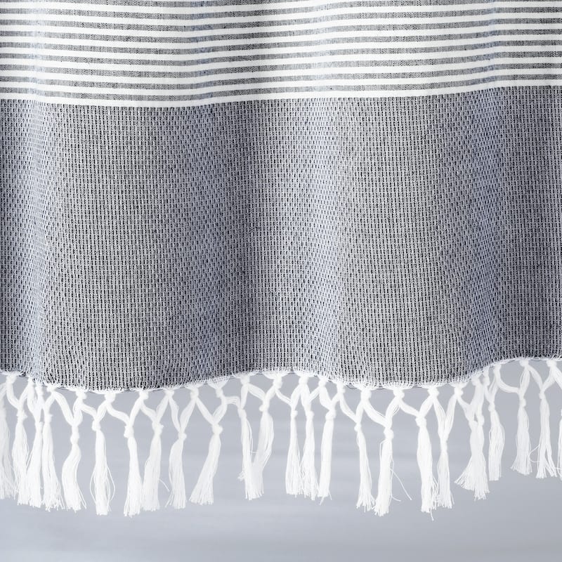Porch & Den Luna Stripe Pattern Cotton Curtain Panel Pair with Knotted Tassels