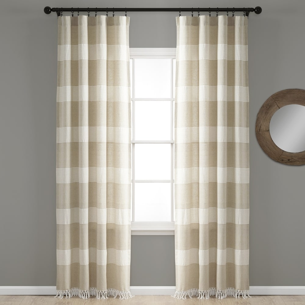 Porch & Den Luna Stripe Pattern Cotton Curtain Panel Pair with Knotted Tassels