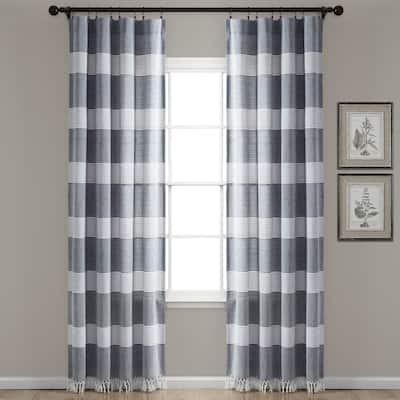 Porch & Den Luna Stripe Pattern Cotton Curtain Panel Pair with Knotted Tassels