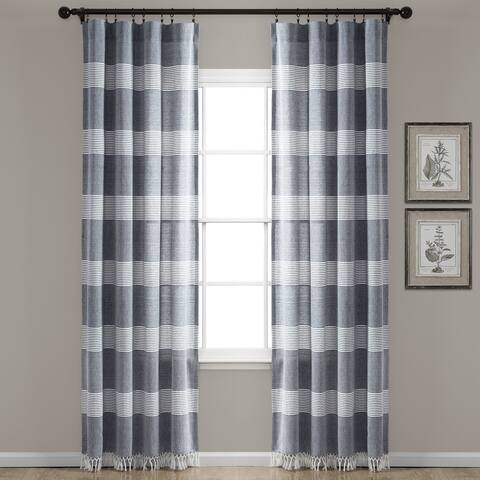Porch & Den Luna Stripe Pattern Cotton Curtain Panel Pair with Knotted Tassels