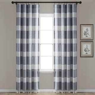 Porch & Den Luna Stripe Pattern Cotton Curtain Panel Pair with Knotted Tassels