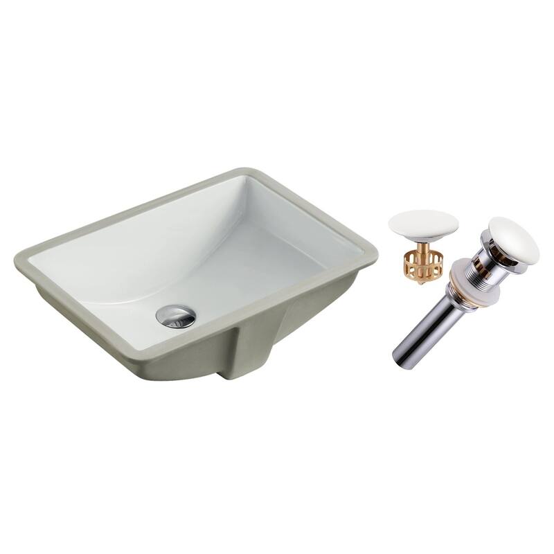 20-3/4-inch European Style Rectangular Shape Porcelain Ceramic Bathroom Undermount Sink with White Umbrella Pop Up Drain - White