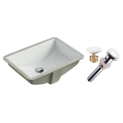 20-3/4-inch European Style Rectangular Shape Porcelain Ceramic Bathroom Undermount Sink with White Umbrella Pop Up Drain