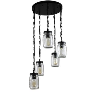 Clear Glass Mason jar Pendant Light Chandelier (5 Light) - Chandeliers For Bedrooms by Overstock.com