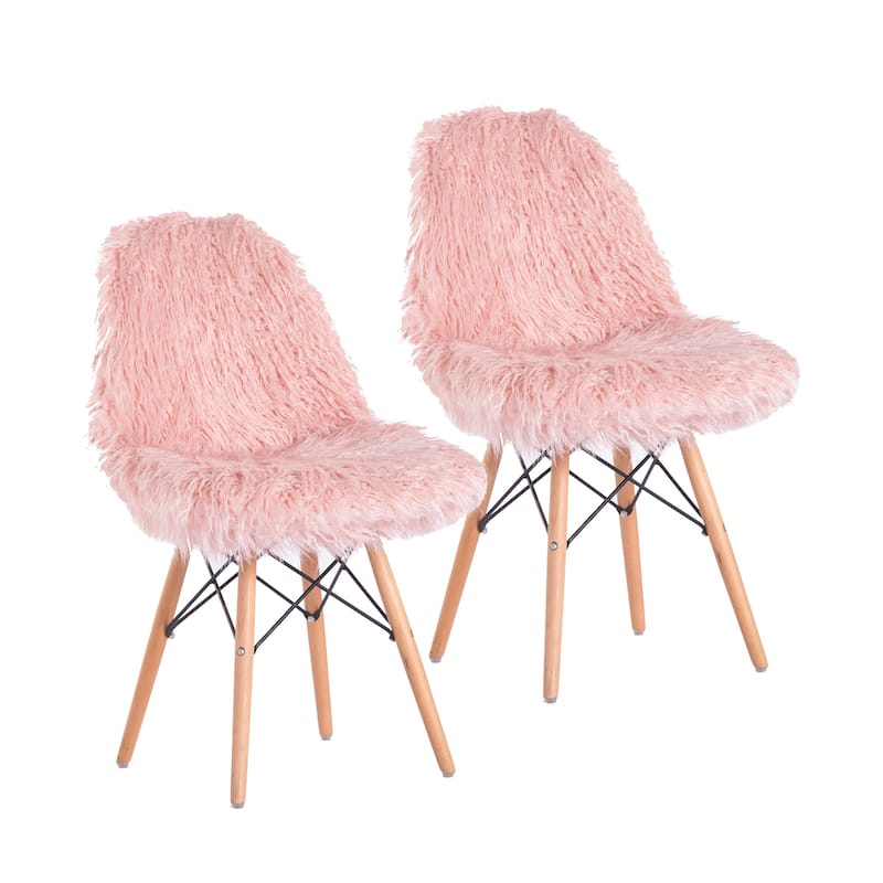 Carson Carrington Safvaston Mongolian Synthetic Fur Fuzzy Chair (Set of 2) - Pink