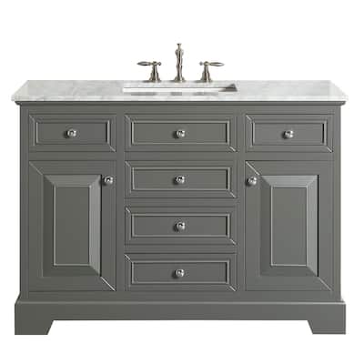 Eviva Monroe 42 inch Gray Transitional Bathroom Vanity with White Carrara Countertop and Undermount Porcelain Sink