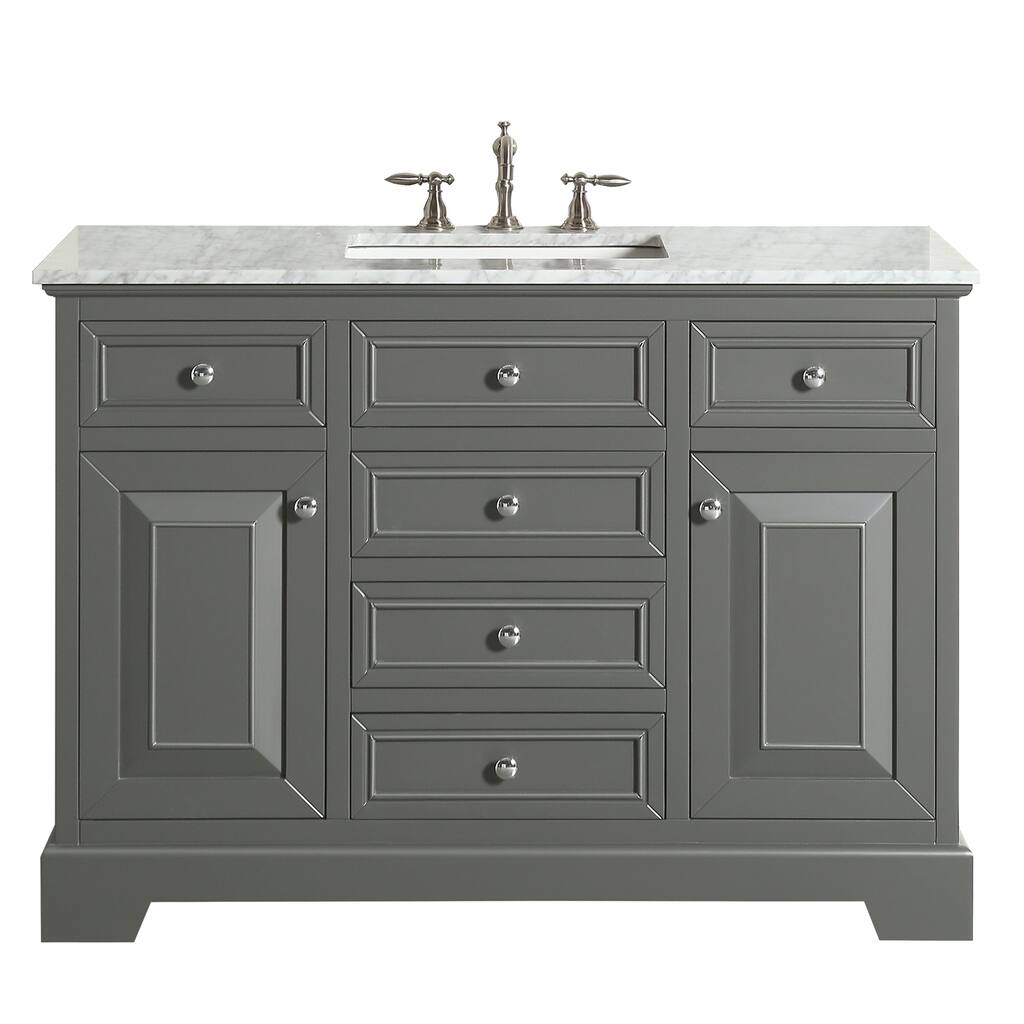 Eviva Monroe 42 inch Gray Transitional Bathroom Vanity with White Carrara Countertop and Undermount Porcelain Sink