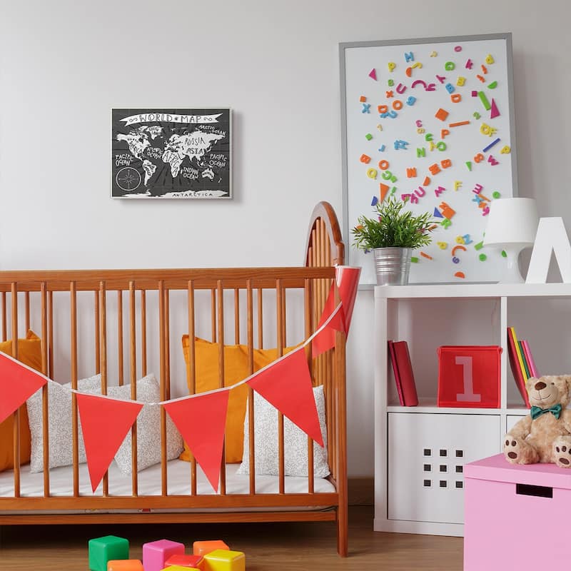 Stupell Kids World Map Black and White Nursery Design,10x15, Proudly