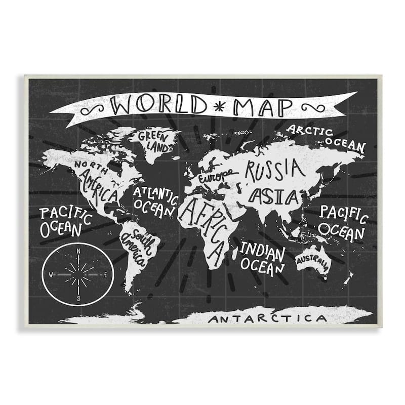 Stupell Kids World Map Black and White Nursery Design,10x15, Proudly ...