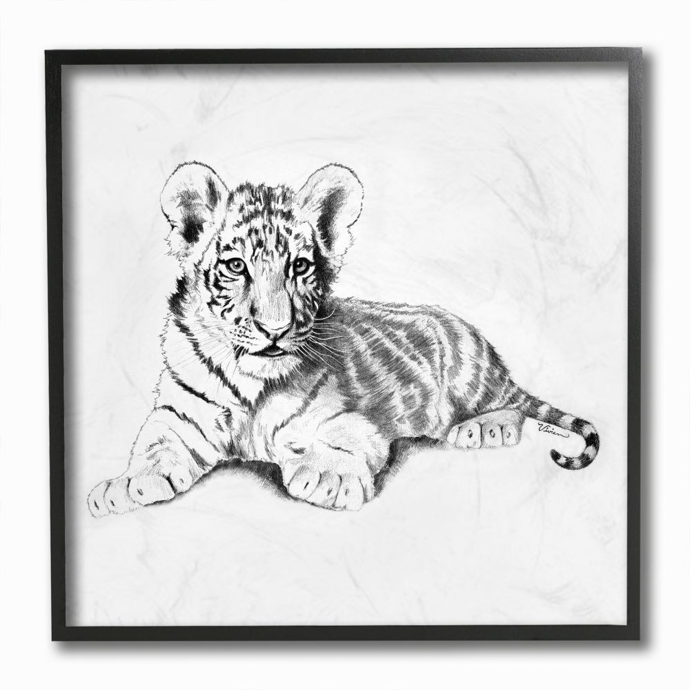  Stupell Industries Black and White Baby Tiger Large