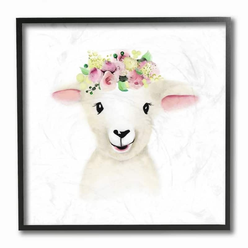 Stupell Cute Cartoon Baby Lamb Sheep Flower Crown Farm Animal Painting 