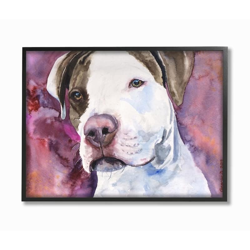 Stupell Pit Bull Dog Pet Animal Purple Watercolor Painting,11x14, Design By Artist George Dyachenko