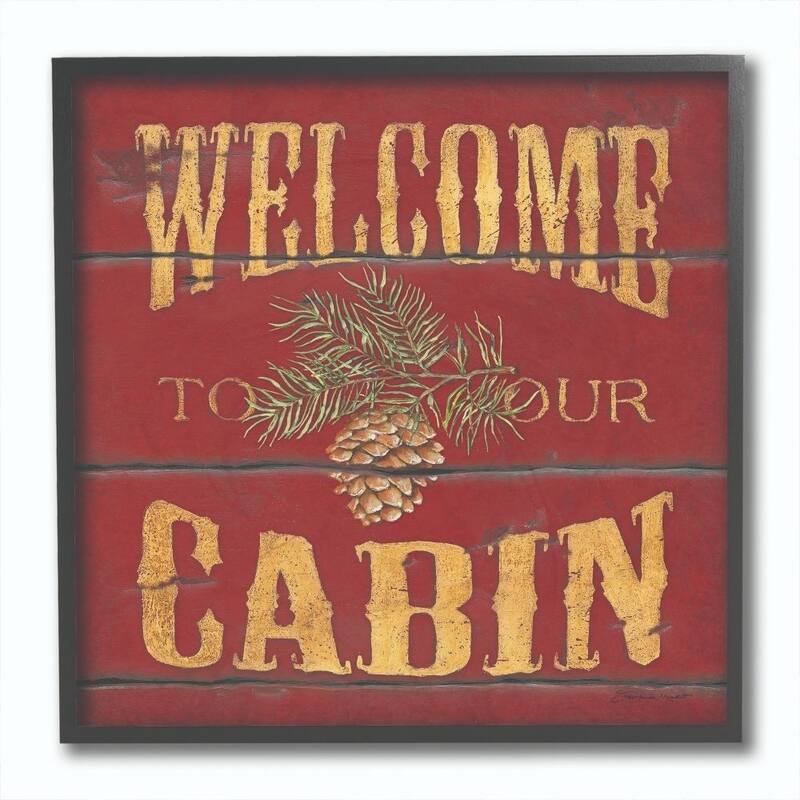 Stupell Welcome To Our Cabin Country Home Red Yellow Word Painting 