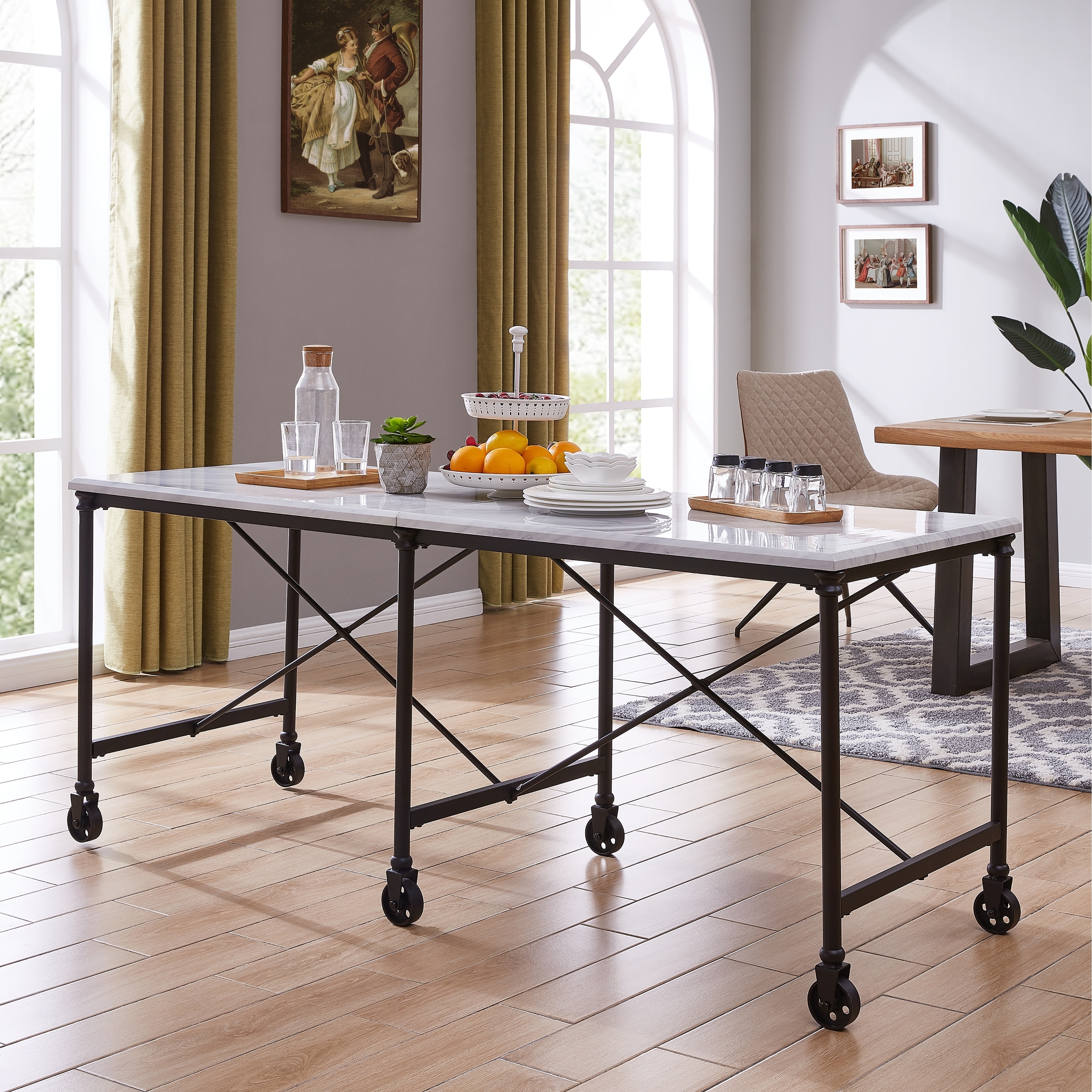 Madeleine Home Dining table Black and Natural Wood Contemporary/Modern  Dining Table, Wood with Metal Base at