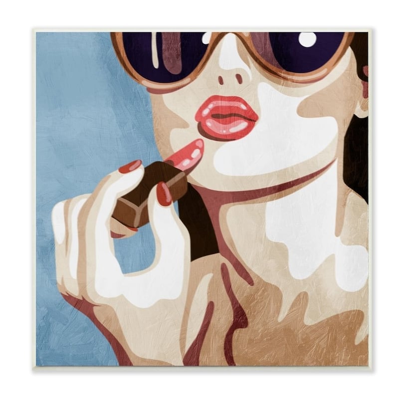 Stupell Fashion Designer Lips Kiss Blue Painting,12x12, Proudly Made in USA - 12 x 12