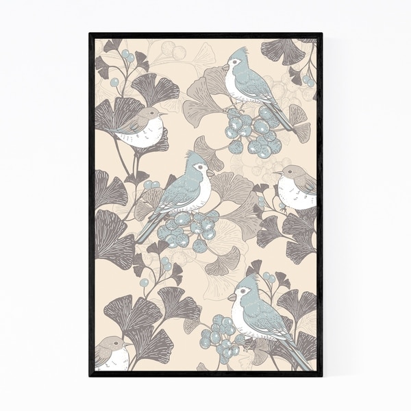 Noir Gallery Ginkgo Tree Bird Botanical Framed Art Print