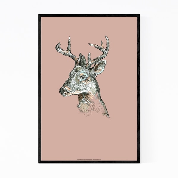 Noir Gallery Deer Animal Illustration Nature Framed Art Print