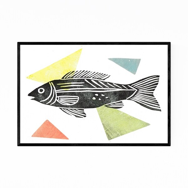 Noir Gallery Fish Nautical Coastal Linocut Framed Art Print