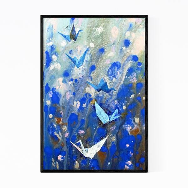 Noir Gallery Origami Cranes Abstract Painting Framed Art Print